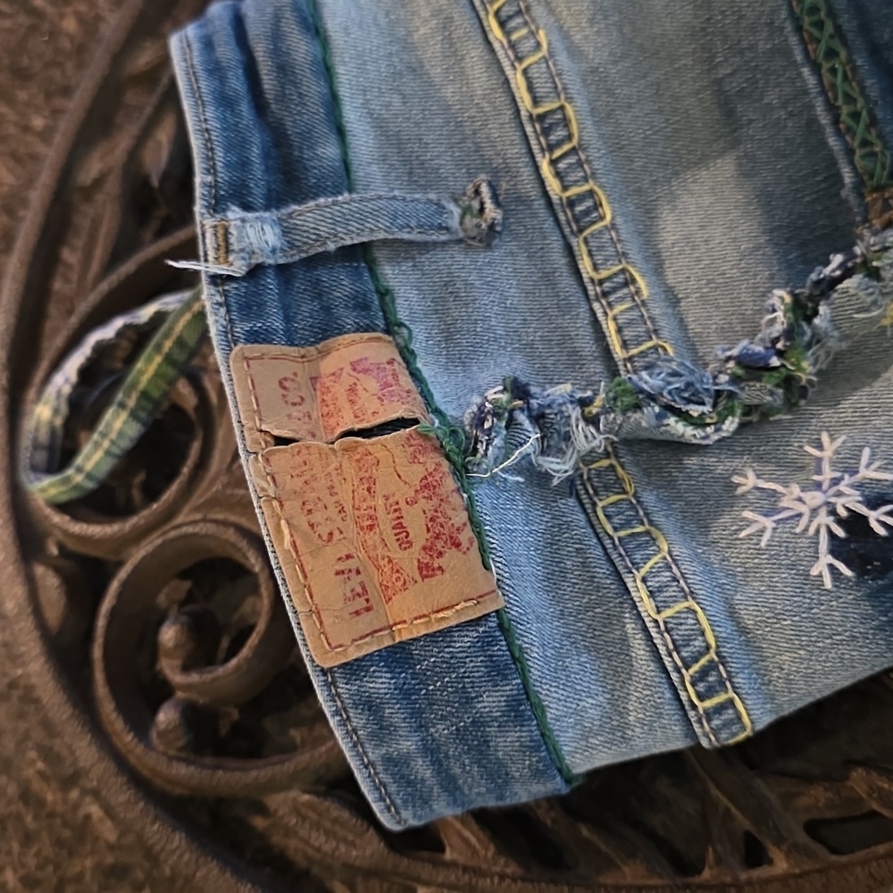HAND CRAFTED Christmas Stocking UPCYCLED Flannel Fabric Denim Blue Jeans - Picture 12 of 12